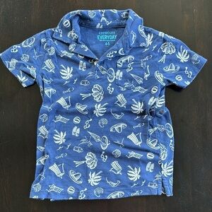 Crewcuts Blue Polo with Tropical Print